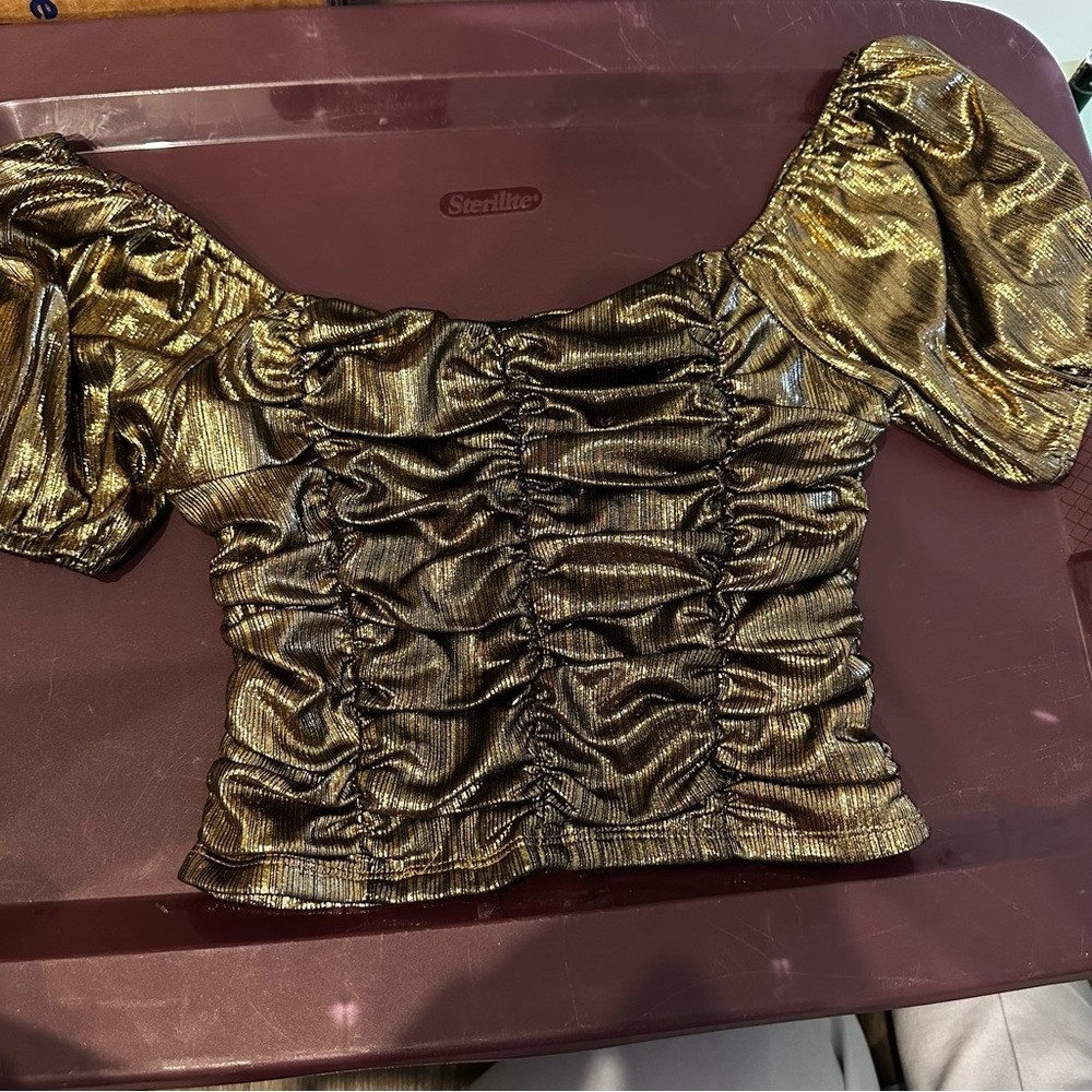 Gold Metallic Ruched Women's Top